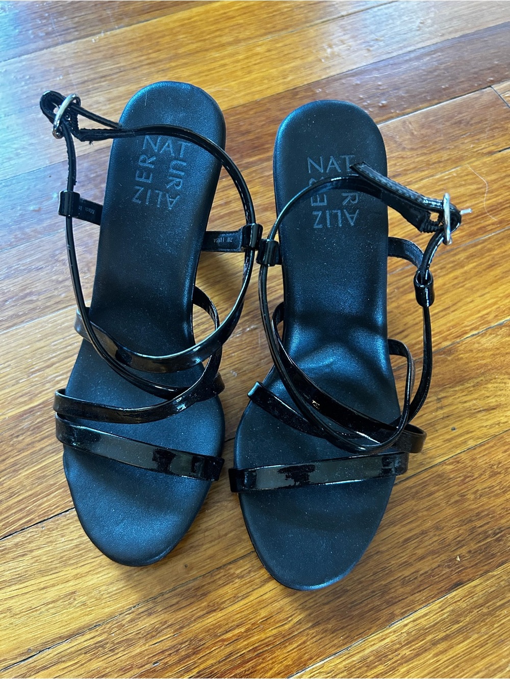 Naturalizer Black Patent Strappy Mid-Heel Sandals - Picture 3 of 5